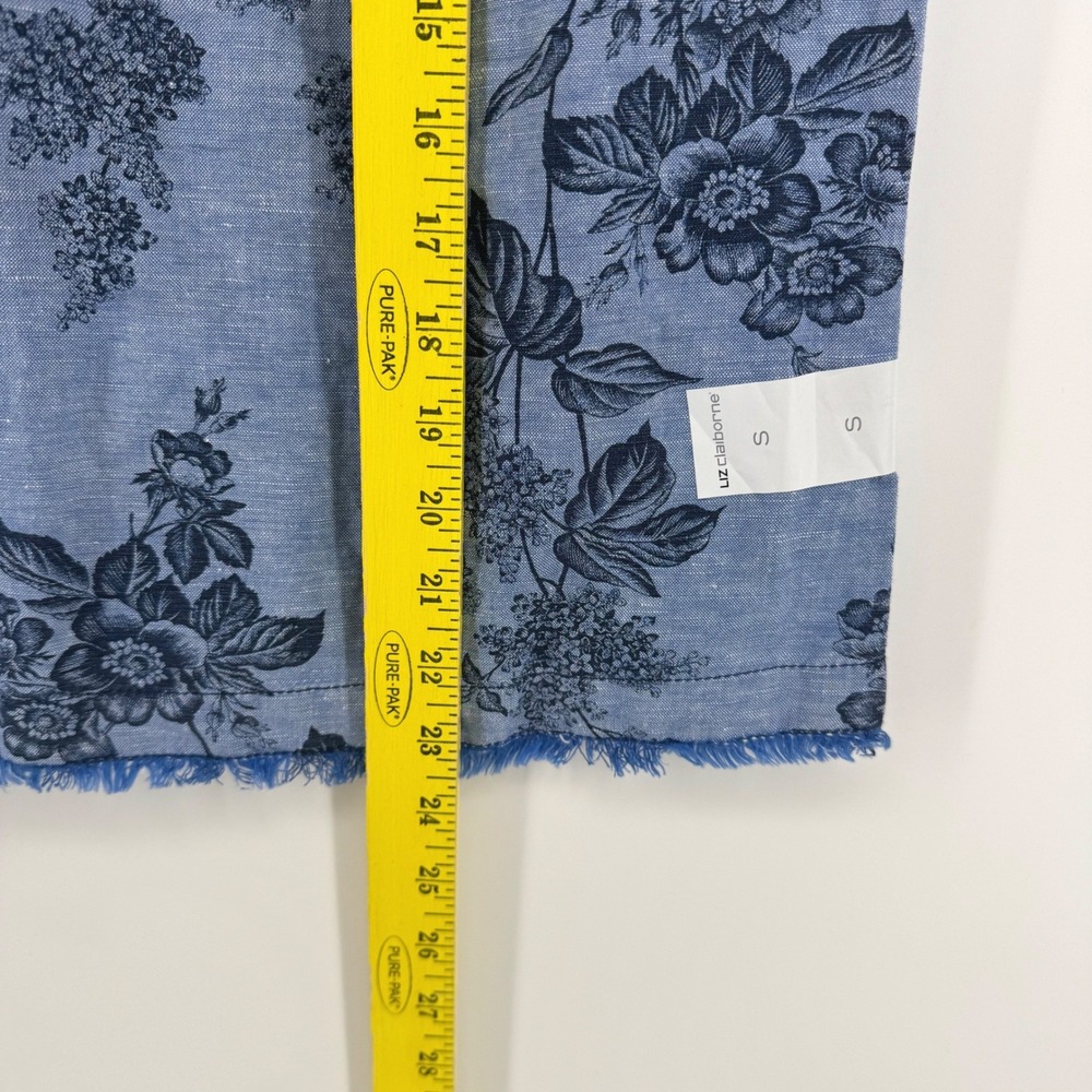 Liz Claiborne Tank Top Small Blue Floral Linen Cotton Sleeveless Fringed Hem - Picture 5 of 7